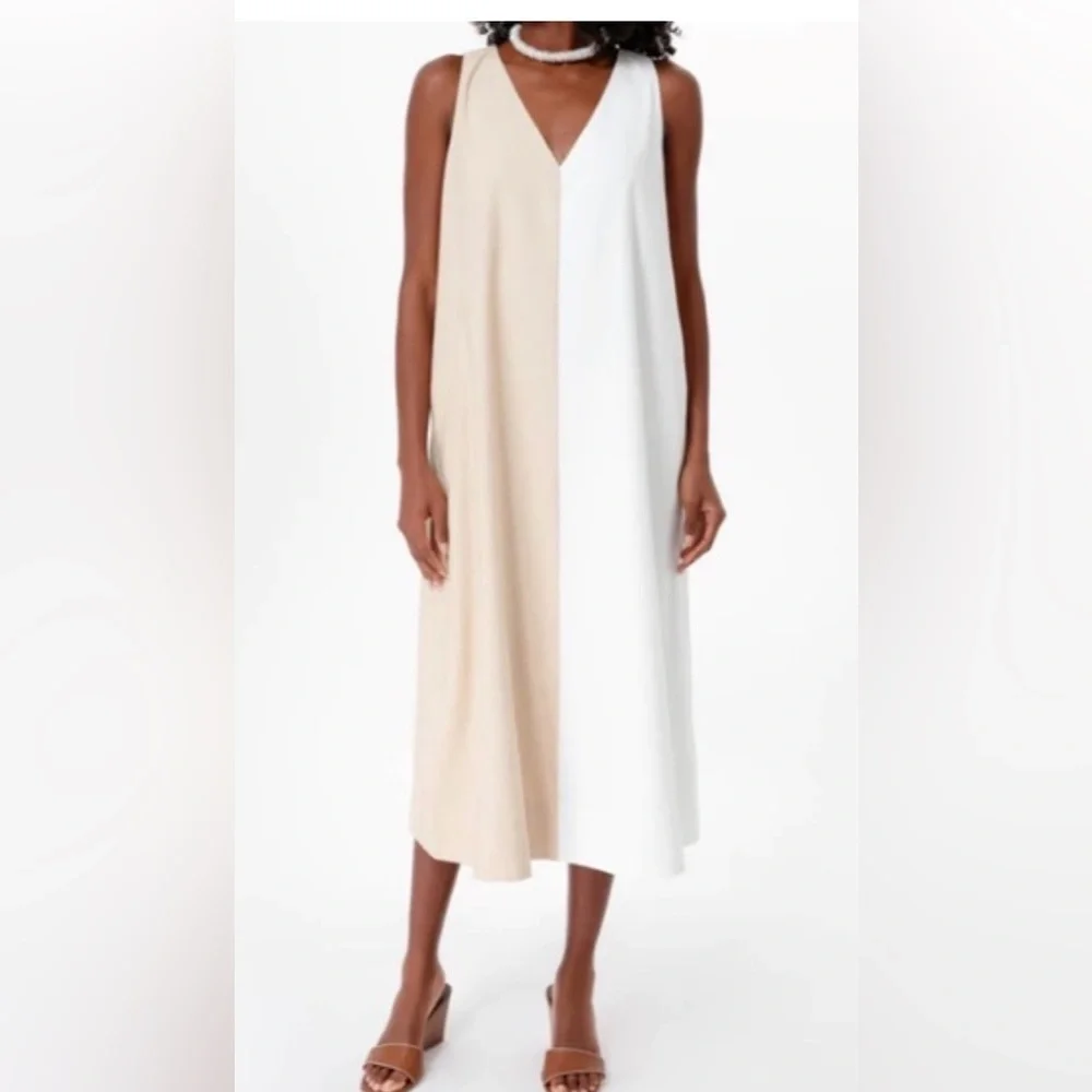 Pomander Place One Shoulder Cream and Tan Dress - Picture 1 of 5